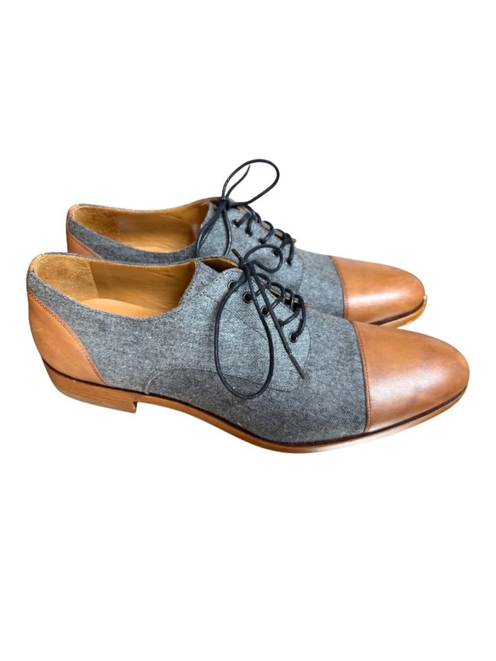 TAFT Shoes THE JACK Lace Up Oxford Mens 11.5 or 45 Grey Flannel Cognac Leather